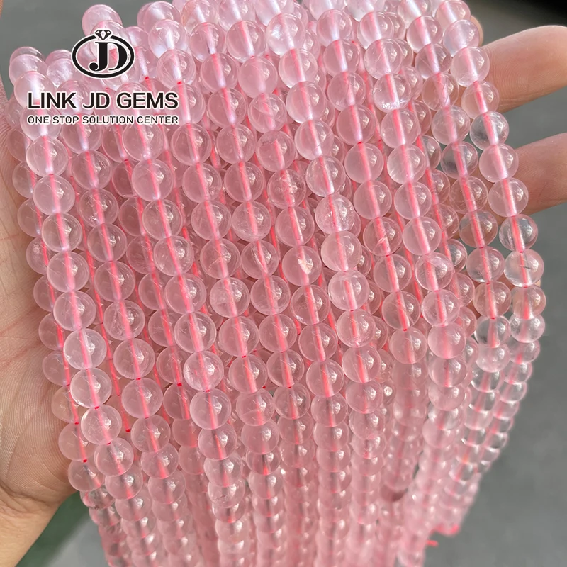 

JD 4/6/8/10/12mm Natural Ice Pink Quartz Beads Smooth Round Loose Spacer Beads For Jewelry Making