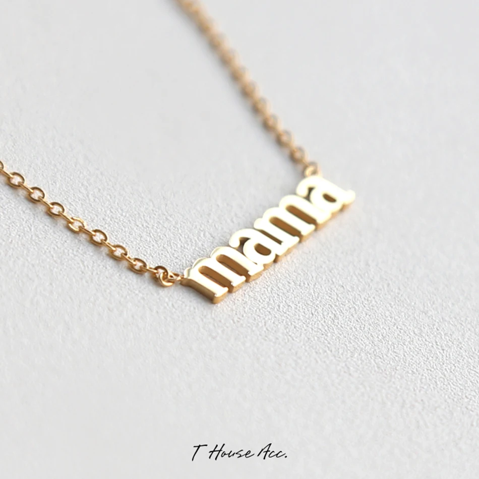 

dainty mother's day women jewelry necklace 14k gold plated fashion gift for mum 925 sterling silver mama letter necklace