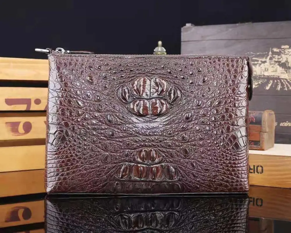 

New Arrived 2021 Luxury Crocodile Skin Leather with high quality Clutch for men, Brown