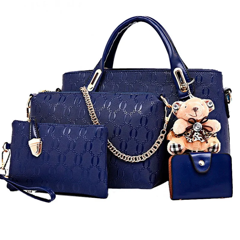 

2020 new fashion female bag Korean version ladies one-shoulder handbag simple PU leather 4 PCS handbag sets, Multi