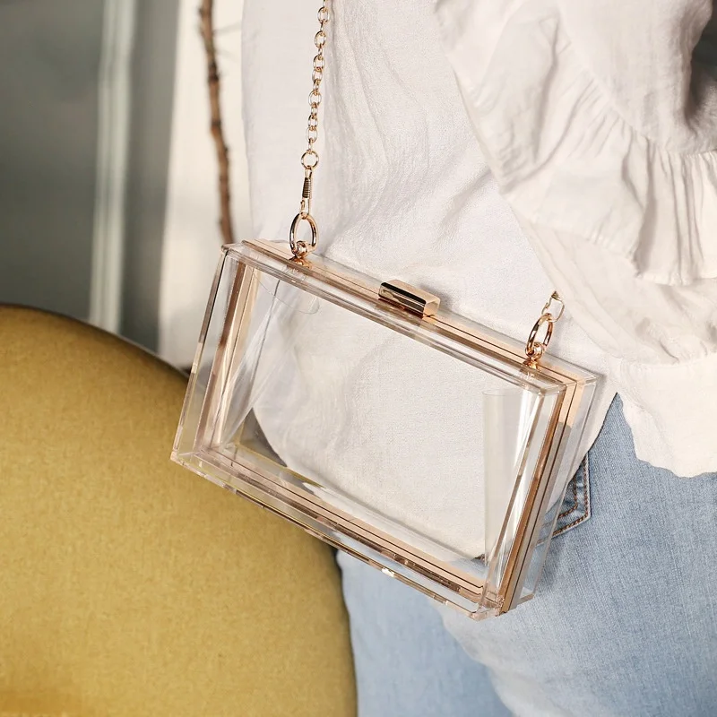 

2021 Fashion Acrylic Box Bag handbags Candy Color Acrylic Transparent Purse Bag Clear Clutch Evening Party Chain Bags For Women