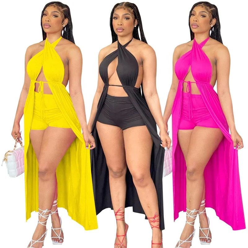 

Women Casual Short 2 Piece Sleeveless Outfit Sexy Crop Tops Pants Set, 3 colors