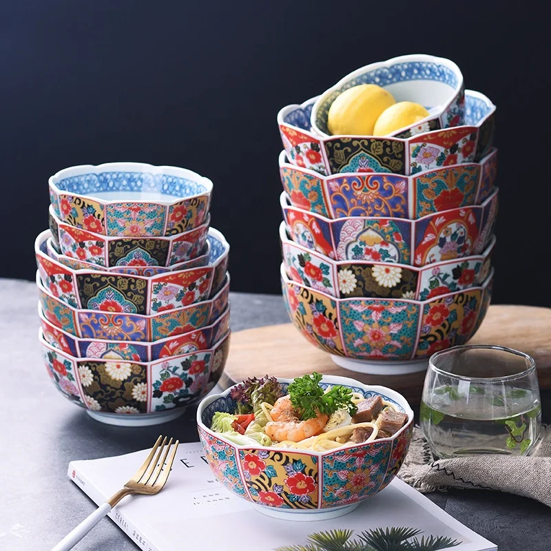 

Moroccan ceramic single fruit salad dessert household glazed color soup bowl rice bowl cutlery, Red