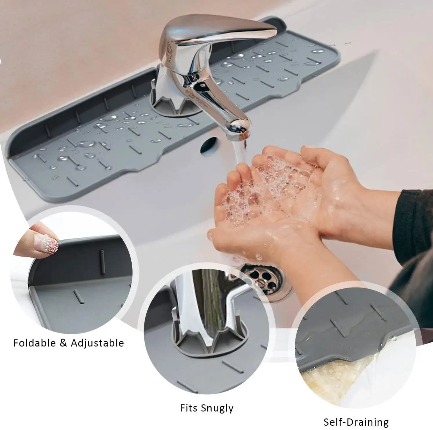 

2022 New Amazon Silicone Sink Splash Guard Faucet Water Catcher Mat Kitchen Sink Faucet Splash Catcher Drying Mat, Black,gray
