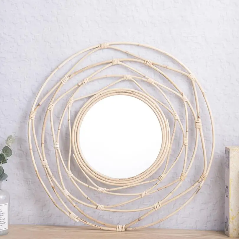 

2021 Newest Wicker Vintage Art Decorative Wall Hanging Mirror Large Round Decor Wall Rattan Mirrors