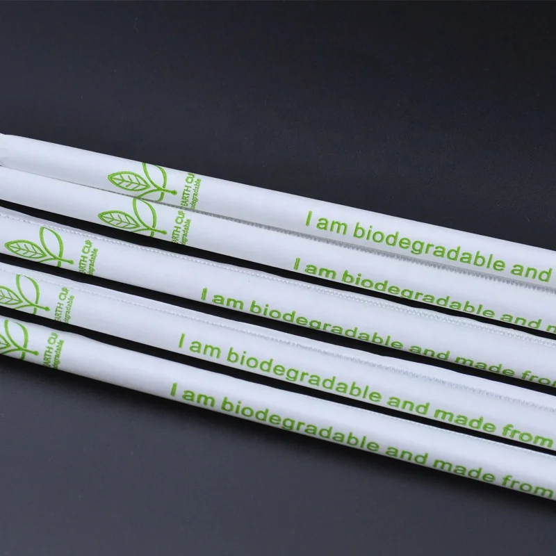 

100% biodegradable PLA straw with custom logo printed individual paper wrapped, Customized