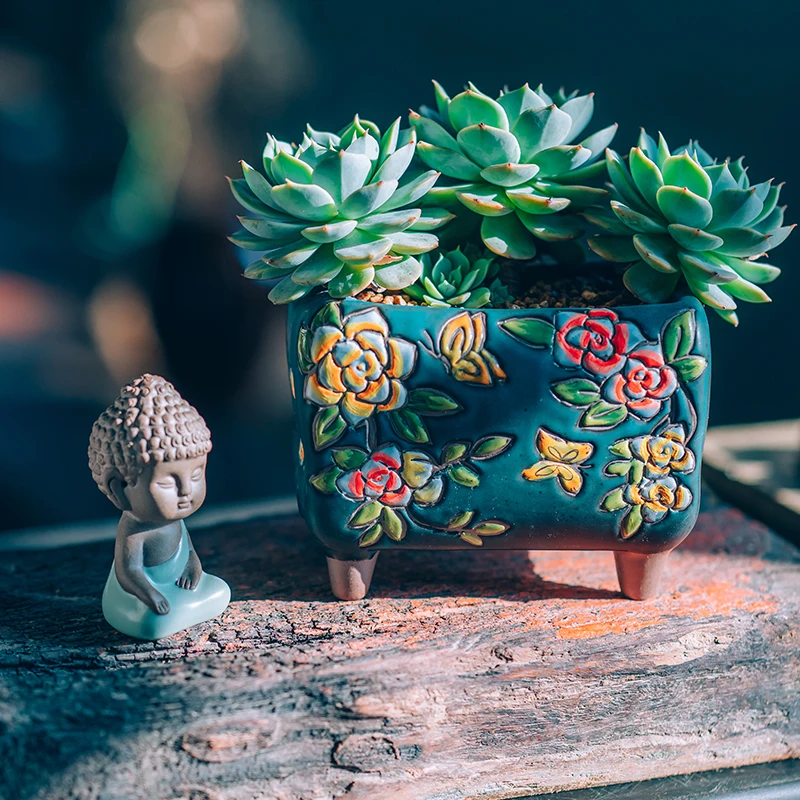 

Succulent Plant Pots Small Ceramic Hand painted Indoor tabletop Gardening Korean Planter Containers for Flower Fleshy flower pot, As picture shows