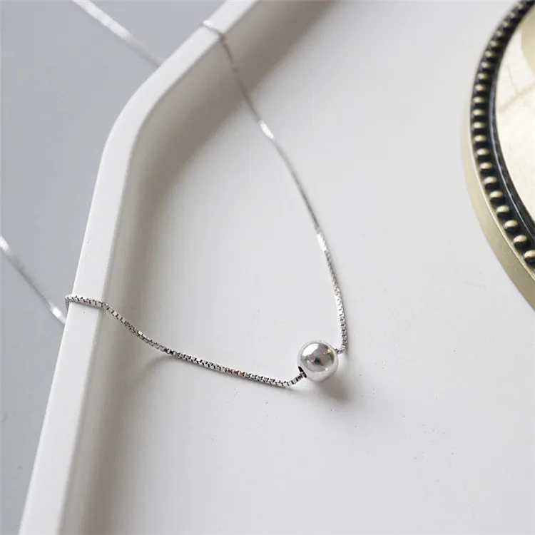 

Sterling Silver Polished Ball Bead Necklace Sterling 925 Silver Simple Dot Ball Necklace, As picture