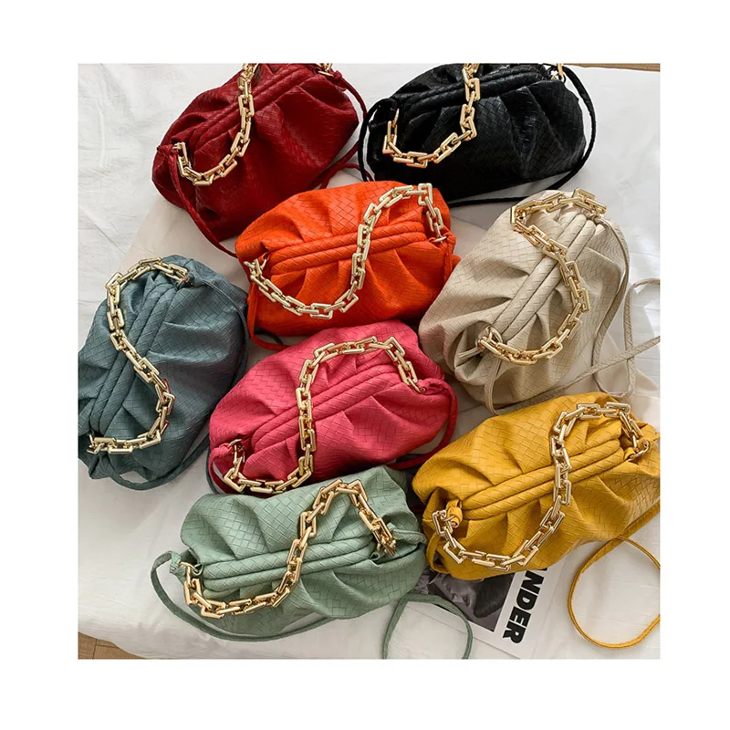 

Ins Woven Leather Cloud Bag Soft Wrinkled Dumpling Shoulder Messenger Luxury Handbags Women Designer Thick Chains Clutch Pouch