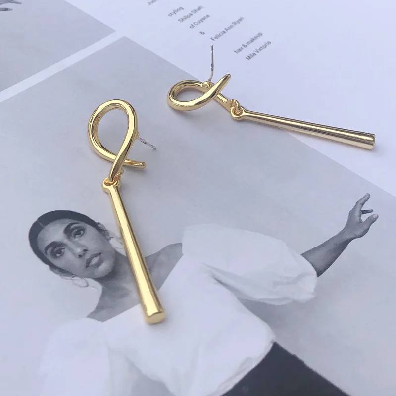 

Best selling simple multi-element metal gold plated glossy geometric drop earrings, As pic