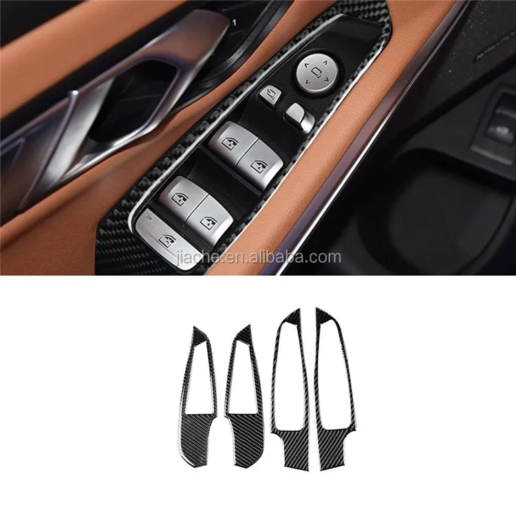 

Carbon Fiber Interior Trim Window Lifter Switch Buttons Decorative Frame Cover Stickers For BMW G20 G28 2019 2020, Black