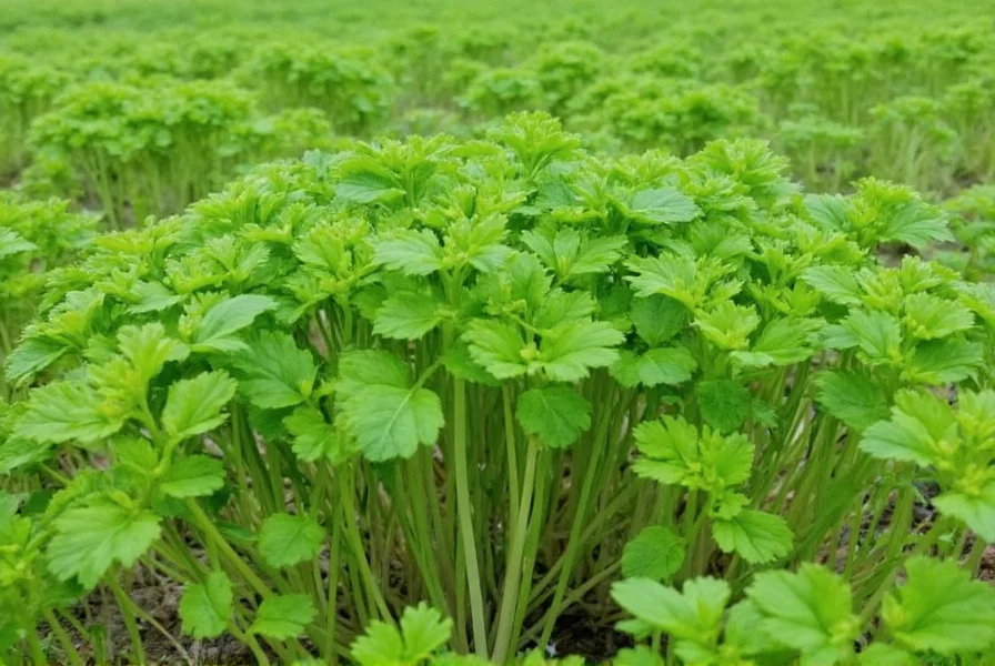 Gesunde Korianderpflanze mit leuchtend grünen Blättern im Garten