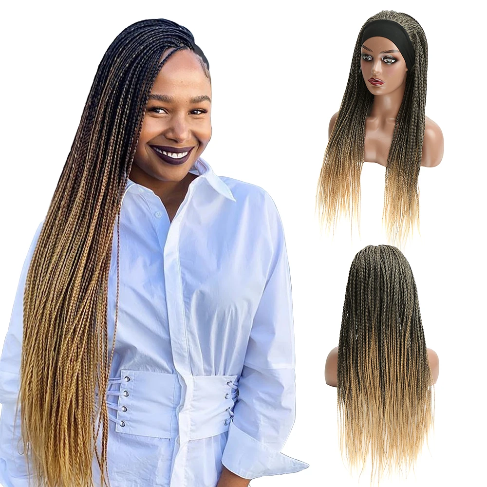 

Ombre Wholesale Braiding Fiber Box Hair Extensions Bundles Braided For Black Women Headband Wig Braid Synthetic Hair Wigs