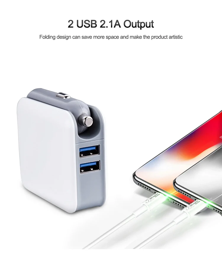 Square 5V 2.1A 2 In 1 2 Ports Dual USB Car Wall Charger For Mobile Phone And Tablet