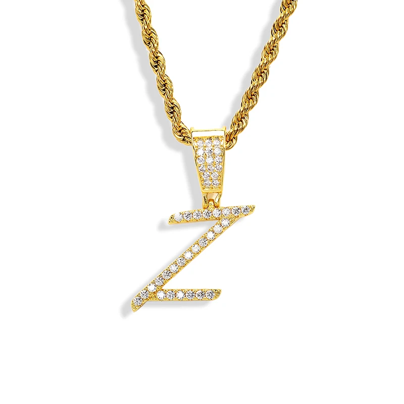 18K Gold Plated Hiphop Letter Jewelry Micro Pave Tennis CZ Cubic Zircon Initial Diamond Letter Y Pendant Necklace