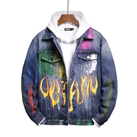 

Guangzhou factory denim jacket men graffiti denim custom logo jackets