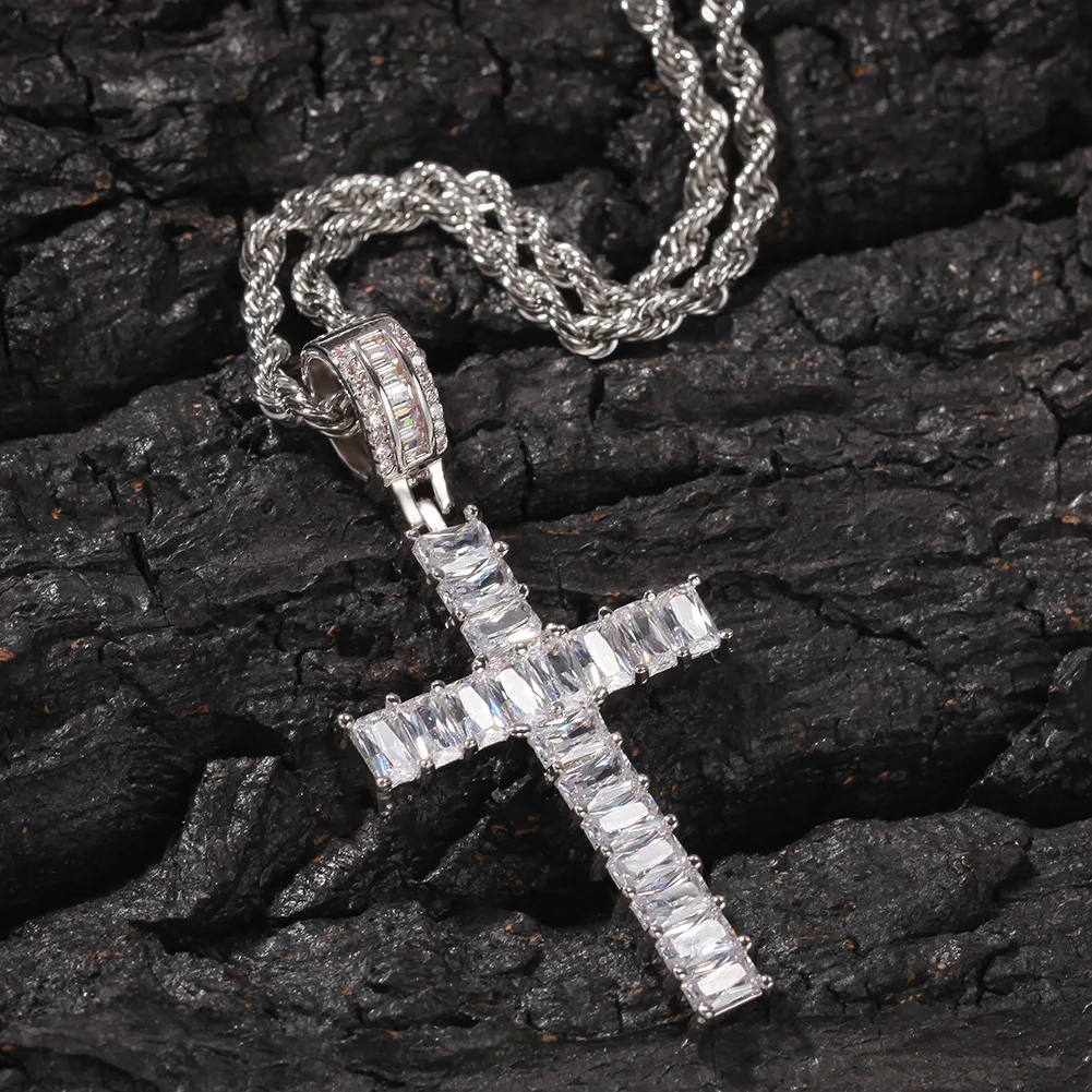 

Hip Hop Iced Out Bling Big T Square Classic Cubic Zircon Cross Necklace Pendant for Men's Hip Hop Jewelry