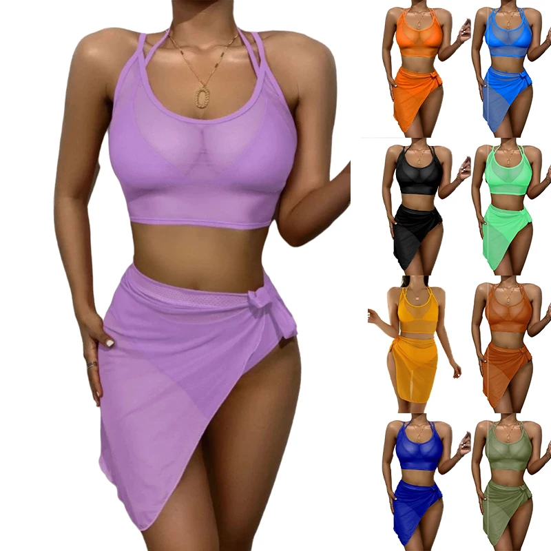 

2022 swimsuit manufacturers women custom designer bathing suit Women mesh cover up sexy swim cover up skirt swimsuit 4 piece, Photo color