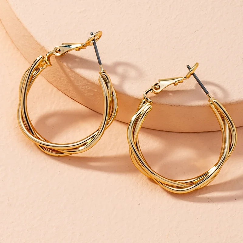 

Best Selling Triple Layers Circle Huggie Earrings High Polished Gold Big Large Hoop Earrings