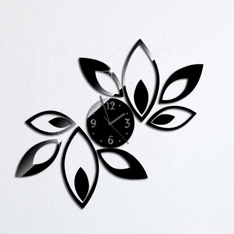 

DIY 3D Creative Lotus Decorative Wall Clocks Modern Home Art Decor Mirror Stickers for Living Room Bedrooms, Gold, black, red, silver