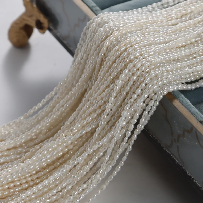 

1.8-2mm natural freshwater pearl millet bead semi-finished fine chain Mini thread rice grain DIY clavicular chain ring