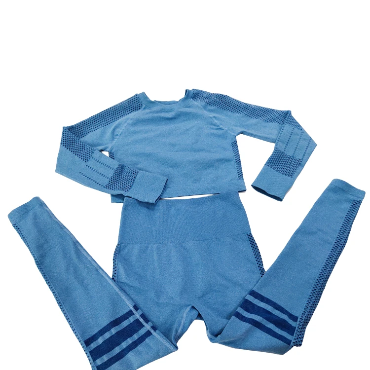 

Fashion Women Yoga Suit Cloth Set Sports Shirts Leggings Gym Tracksuit Workout Fitness Set, Blue / custom