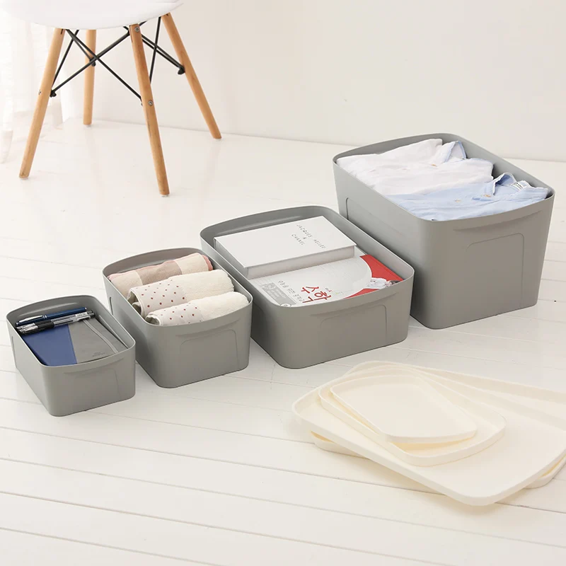 

Home use durable plastic totes with lid , plastic box, Grey beige and customized