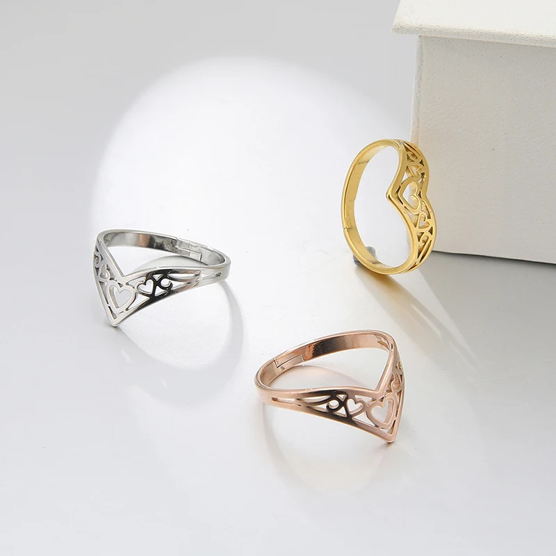 

Fashion Hollow Heart Ring Resizable Rose Gold Color Stainless Steel Finger Rings Jewelry Anniversary Gift for Women Girl, Steel color,gold, rose gold