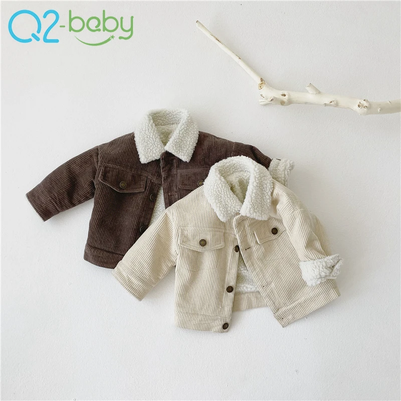 

Wholesale price plus velvet thick cotton coat baby girl boy high quality coats 2487, Beige,brown