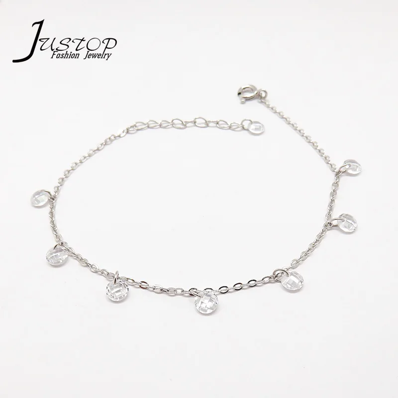 

925 sterling silver chain bracelet with tiny zircon pendant, As picture