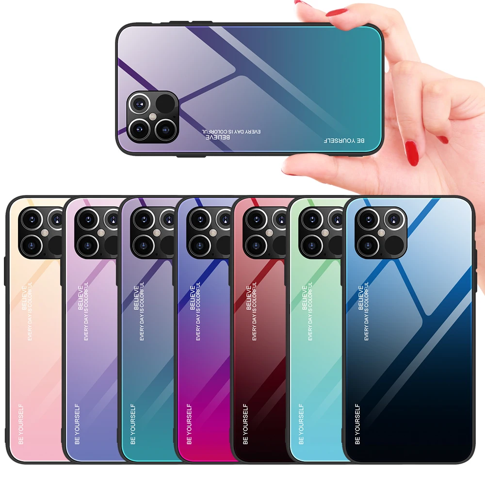 

Gradient Tempered Glass Glossy Cover Case For iphone 12 5.4"/12 max 6.1"/12 pro 6.1"/pro max 6.7", As pictures