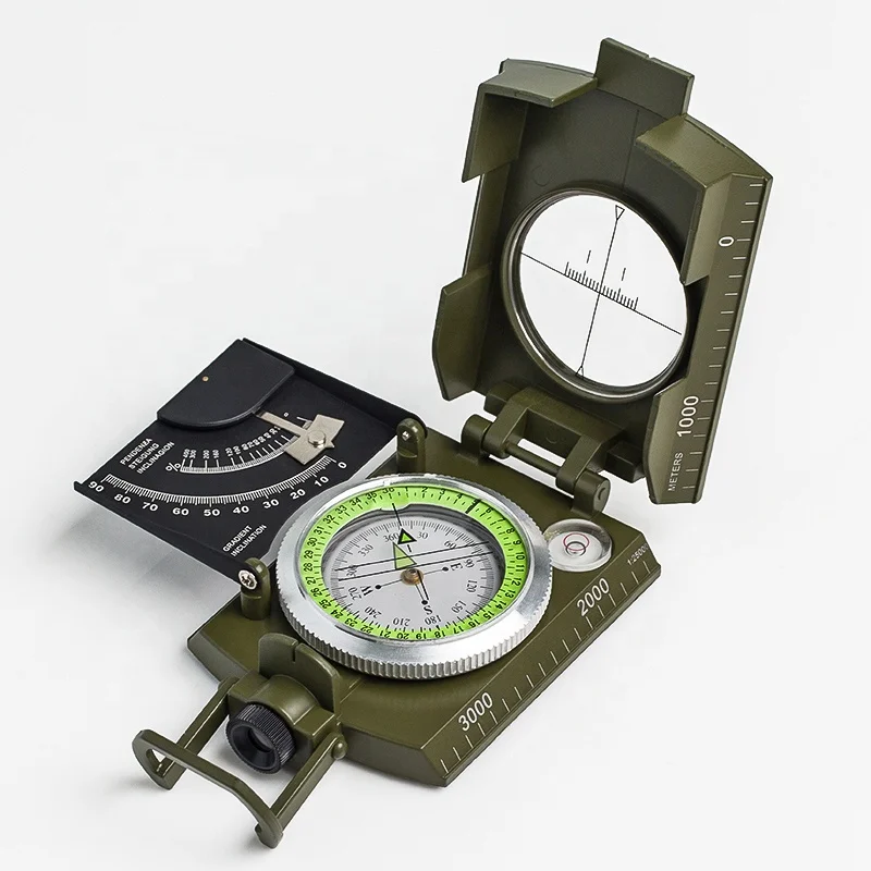 

Multifunctional high quality Compass All Metal Military High Accuracy Compass with Bubble Level for with Inclinometer, Army green