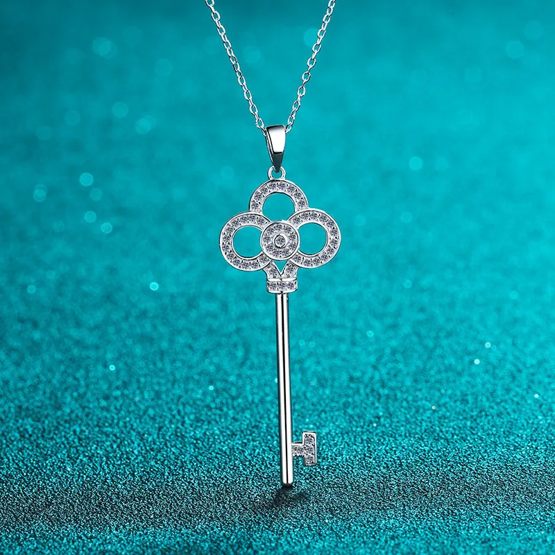 

Silver 925 Original Total 0.3 ct Excellent Cut Diamond Test Past D Color Moissanite Key Shape Pendant Necklace Gemstone Jewelry