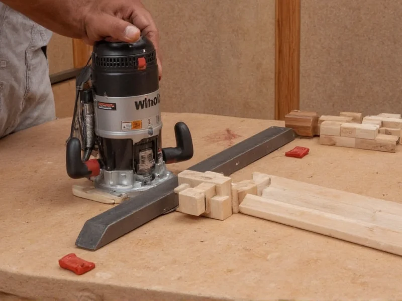 Woodworker using router sled for dovetail joints