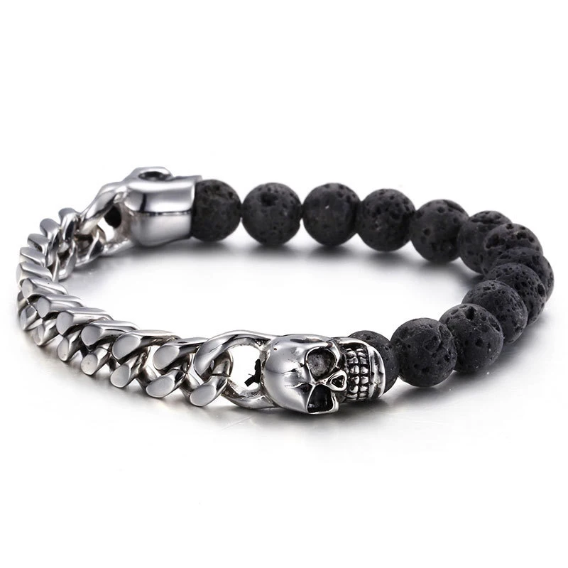 

Carline New Bracelet Men Waterproof Fine Fashion Skull Buddha Beads Silver casting Titanium Steel OEM Jewelry for Men