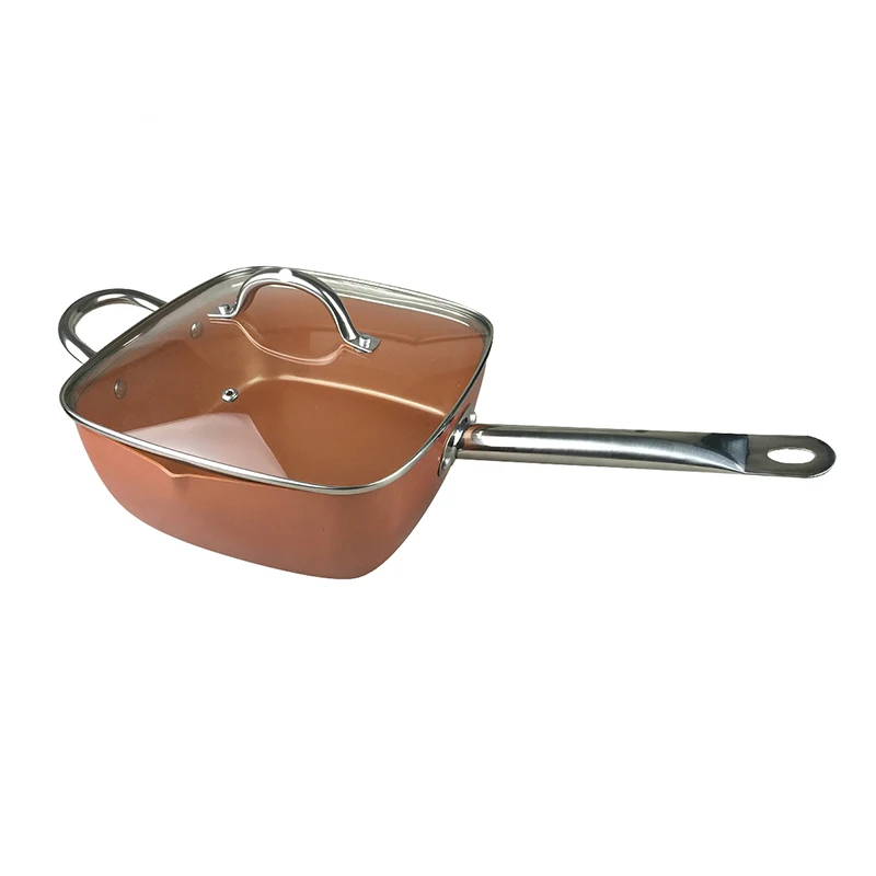 

Non-Stick Copper Deep Square Frying & Cooking Pan With Lid, Frying Basket, Steamer Tray, Customized color