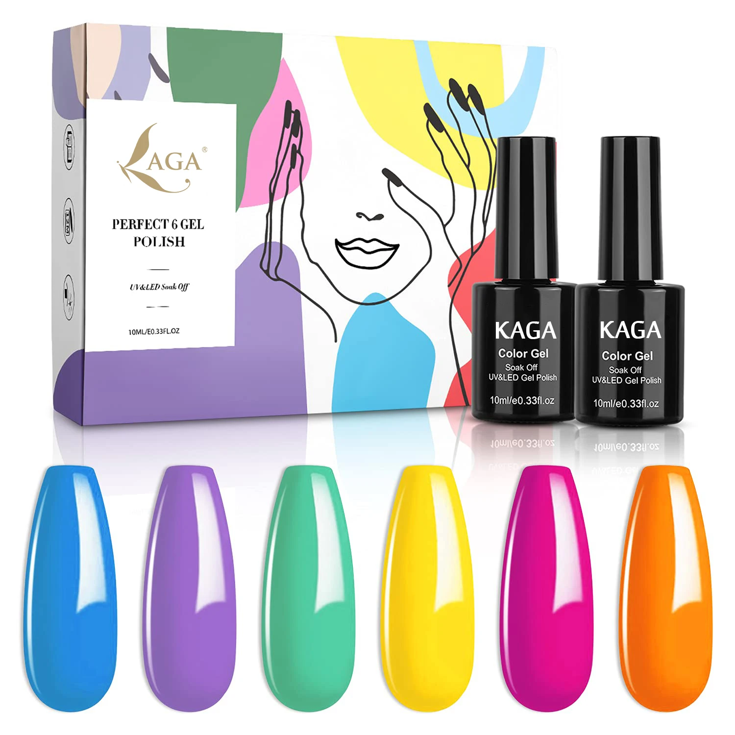 

Nail Art Gift or DIY 6pcs soak off rainbow colors nail polish set spring summer gel polish kit, 6colors