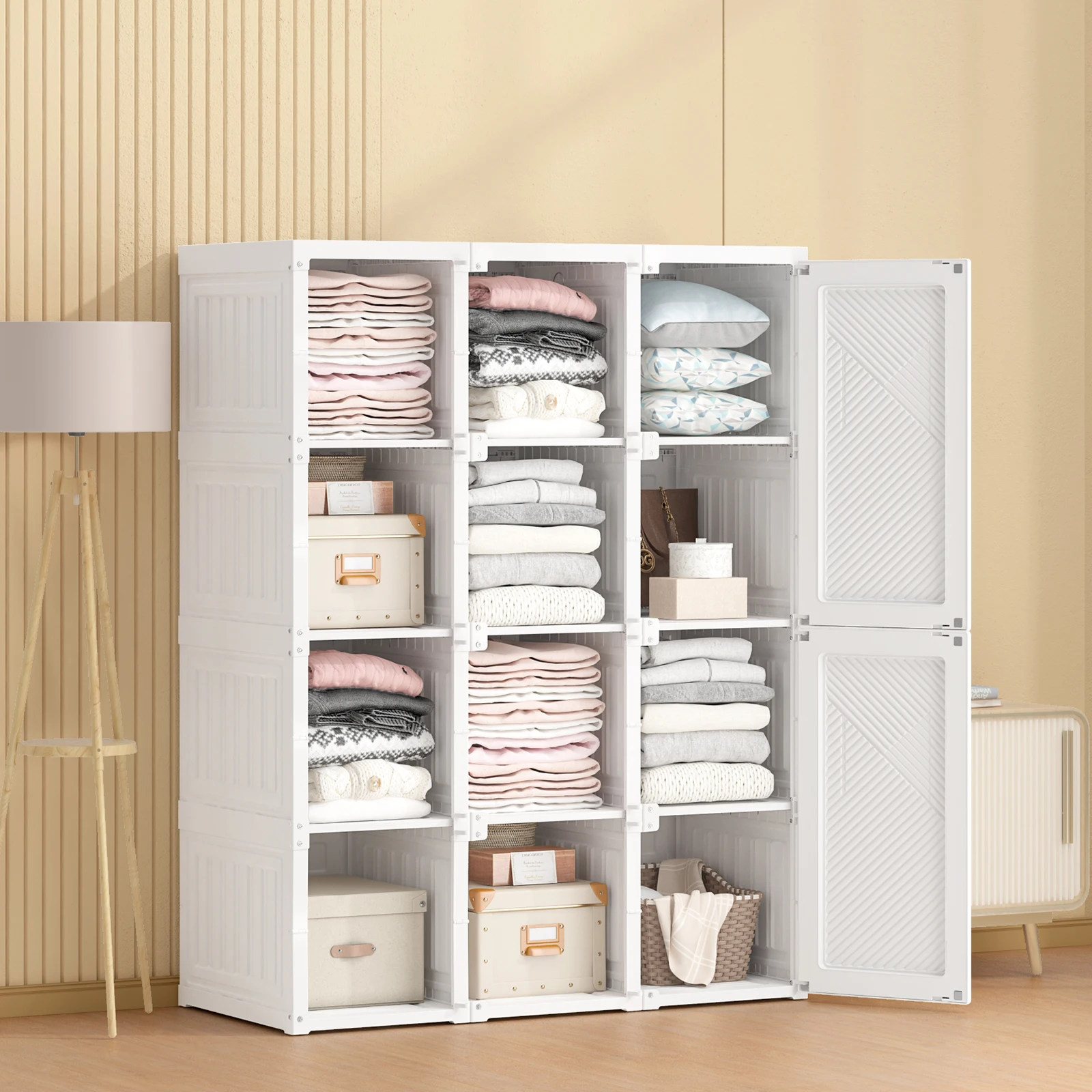

Amazon Simple Wardrobe Folding Closet Fabric bedroom Furniture Clothes Storage Organizer Cabinet Locker Combination Clothing, White