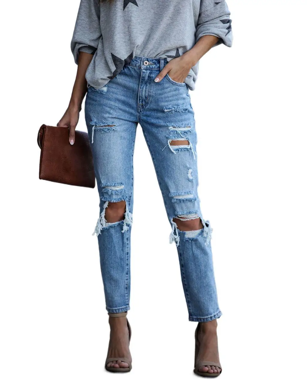 

Free Shipping Hot Selling Summer Ripper High Waist Pantalones Mujer Woman Denim Jeans 2021 Womens Trousers