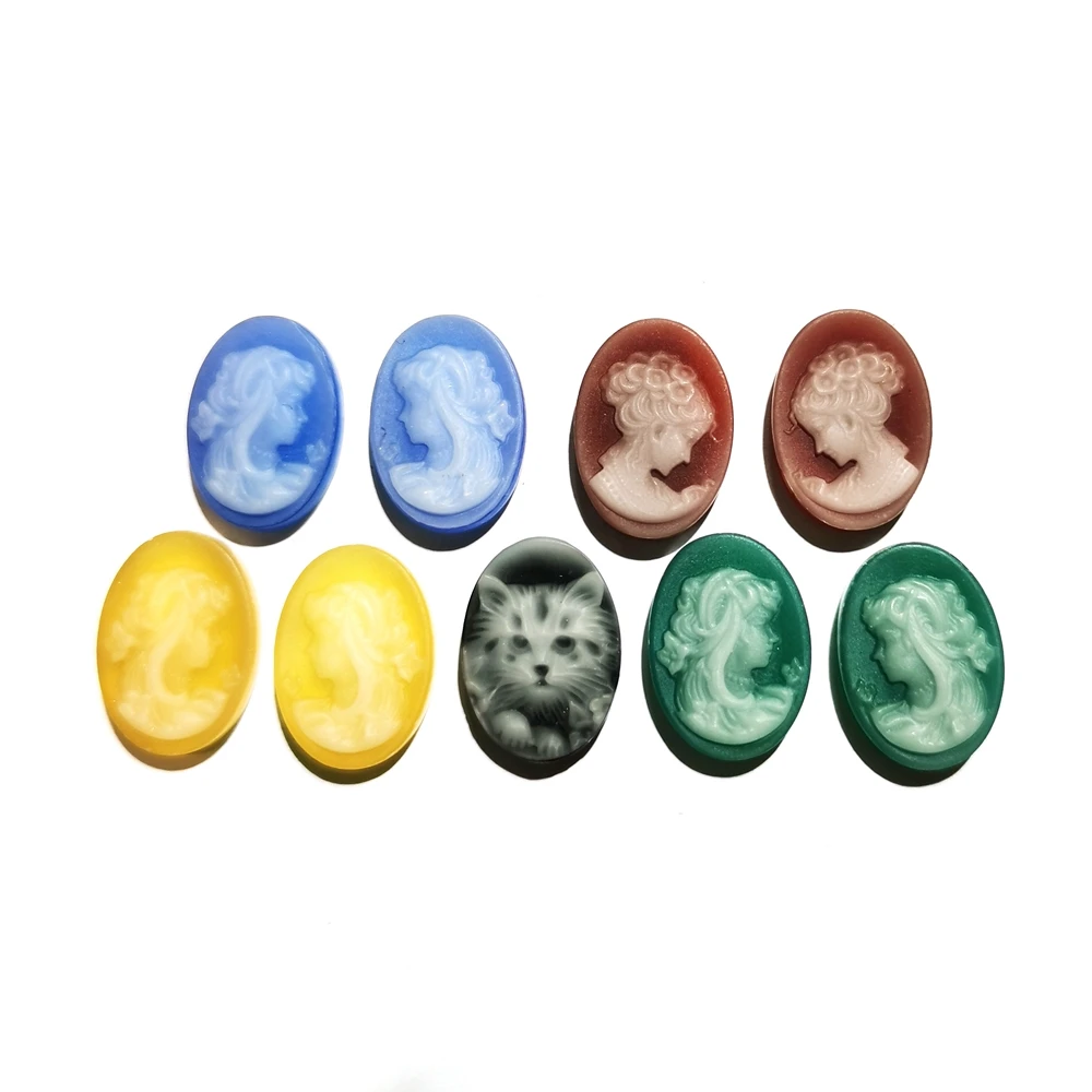 

Wholesale Agate Cameo Natural Jewelry Cat Animal Gemstone 10x14mm Oval Cabochon Pendants for Solid 18K Gold Jewellery Making, Multi