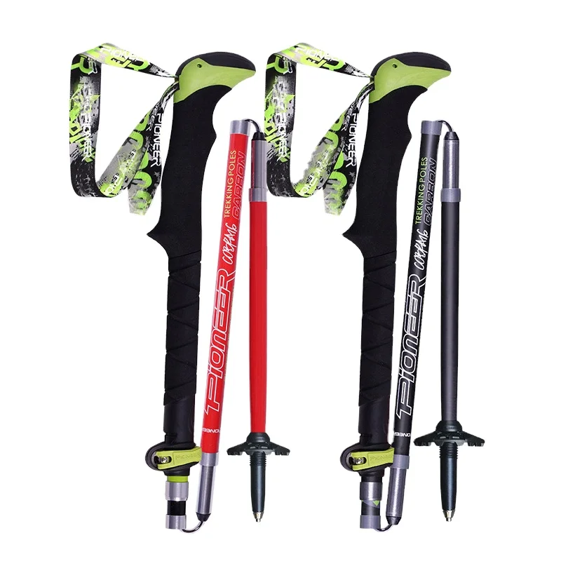 

High Quality Foldable Trekking Poles Carbon Fiber Nordic Walking Sticks Walking Poles Alpenstock OEM Customized Tungsten Steel, Red, matte black