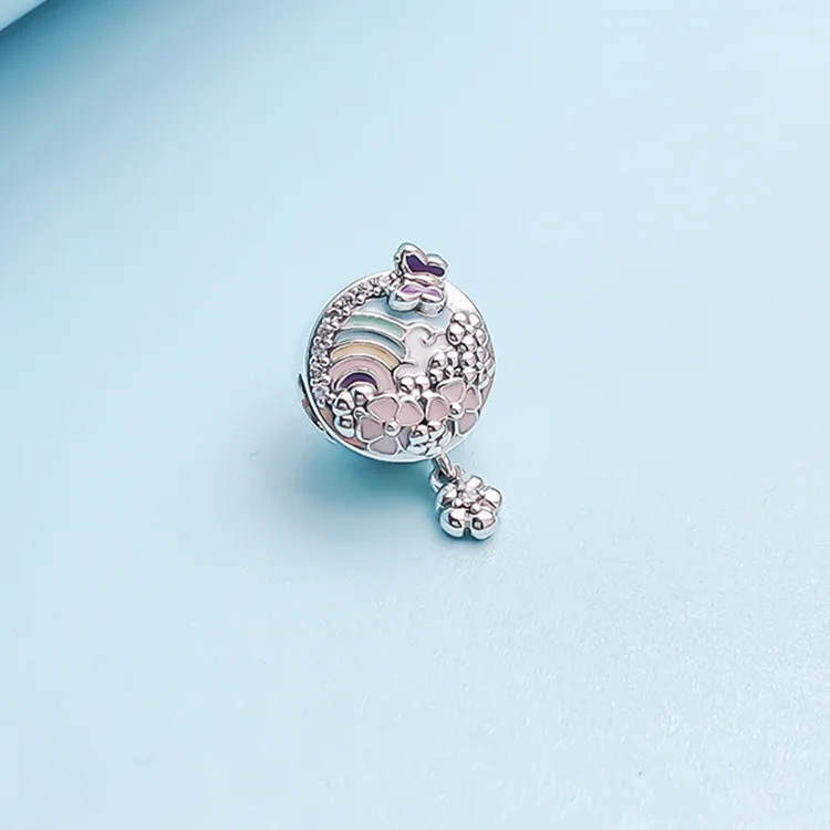 

925 sterling silver beads authentic colorful flower elegant fashion beading