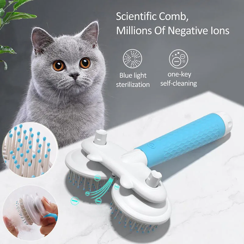 

Pets Grooming Massage Double-Headed Negative Ion Soft Handle Self Cleaning One-button Electric Dog Cat Hair Removal Pet Brush