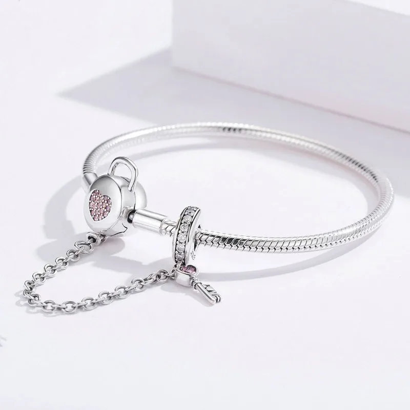 2023 Fashion Women Jewelry 925 Sterling Silver Pink Cz Heart Lock And ...
