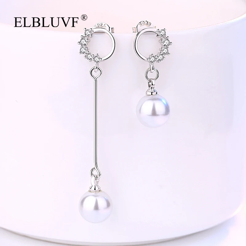 

ELBLUVF Free Shipping White Copper Platinum Plated Zircon Round Irregular Pearl Earrings For Women Wholesale, White gold