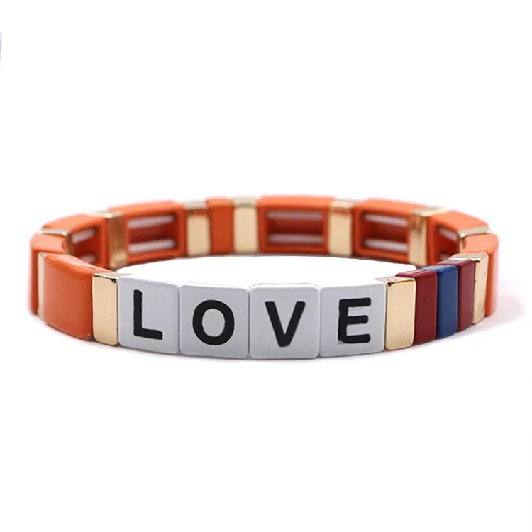 

Fashion Bohemian Miyuki Tile Bracelet Rainbow Bead Enamel Initial LOVE Tile Bracelet, Customized color