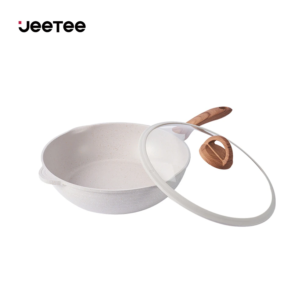 

JEETEE 30cm Induction Bottom Die casting Aluminum Chinese Non Stick Granite Wok Pan