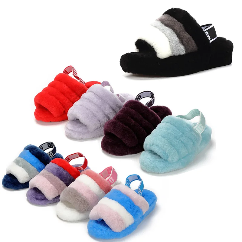 

2021 New Designer Footwear Slippers Ladies Shoes Real Women Sheepskin Shearing Slide Platform Fur Sandals, Customized color