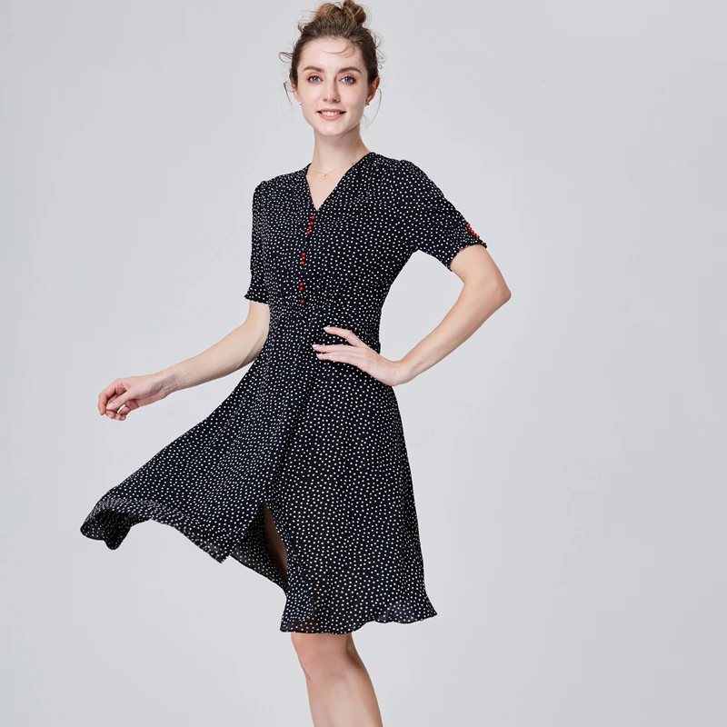 

2021 V Neck Wave Point Shivering Belt Fashion Dress Long Women Lady Elegant Summer Dresses