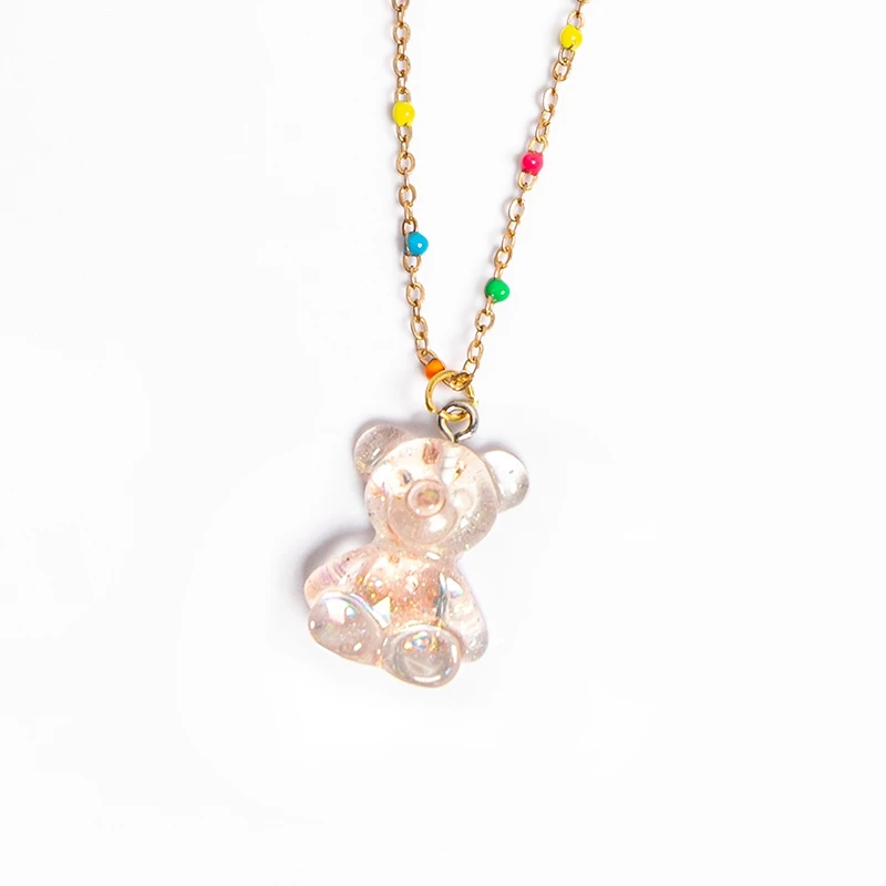 

2020 Fashion Gummy Cute Colorful Teddy Bear Kids Necklace For Girl Gift, 5 colors